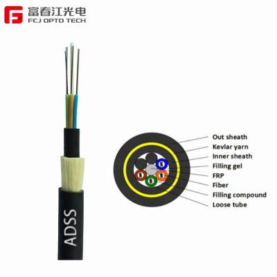 FCJ factory 80M span 6-core ADSS Single jacket All Dielectric Self-supporting Aerial fiber optic cables