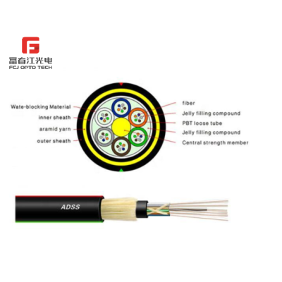 FCJ aerial self supporting ads 144 core fiber optic cable span 100m