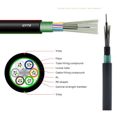 FCJ Outdoor Aerial GYTS Single Mode 12 24 48 Core Fiber Optic Cable